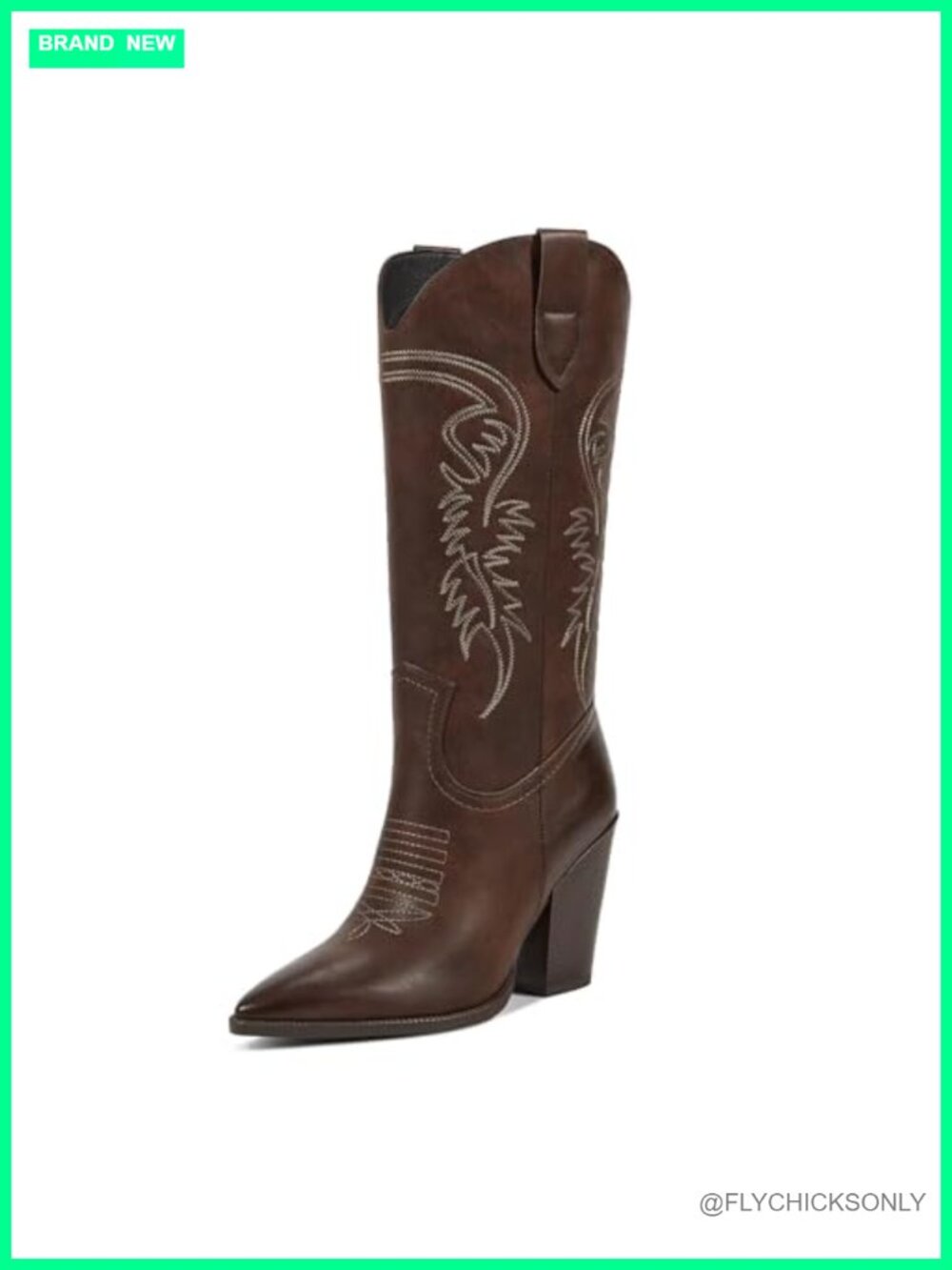 Women's Western Cowboy Boots Pointed Toe Chunky Heel Mid-Calf Pull On